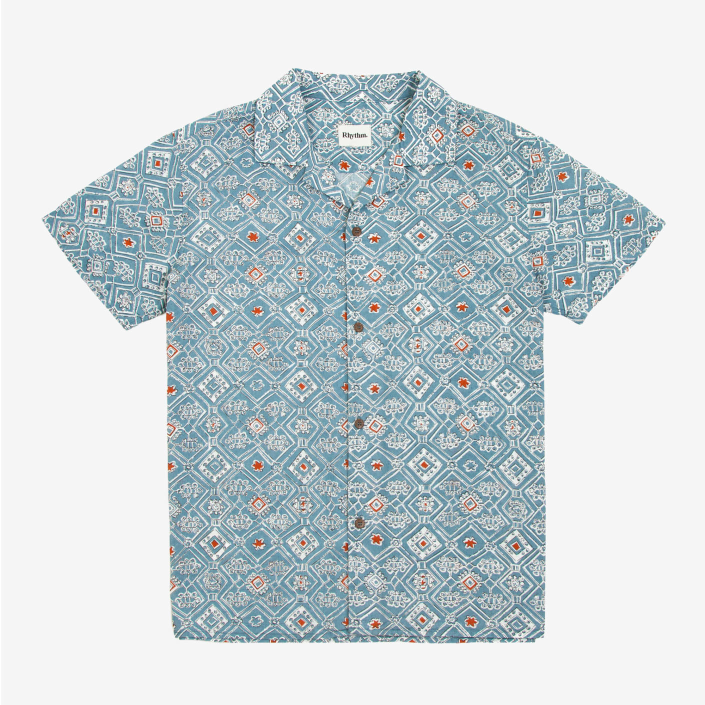 Rhythm Kerala Linen Short Sleeve Shirt, Stone Blue Bespoke Post